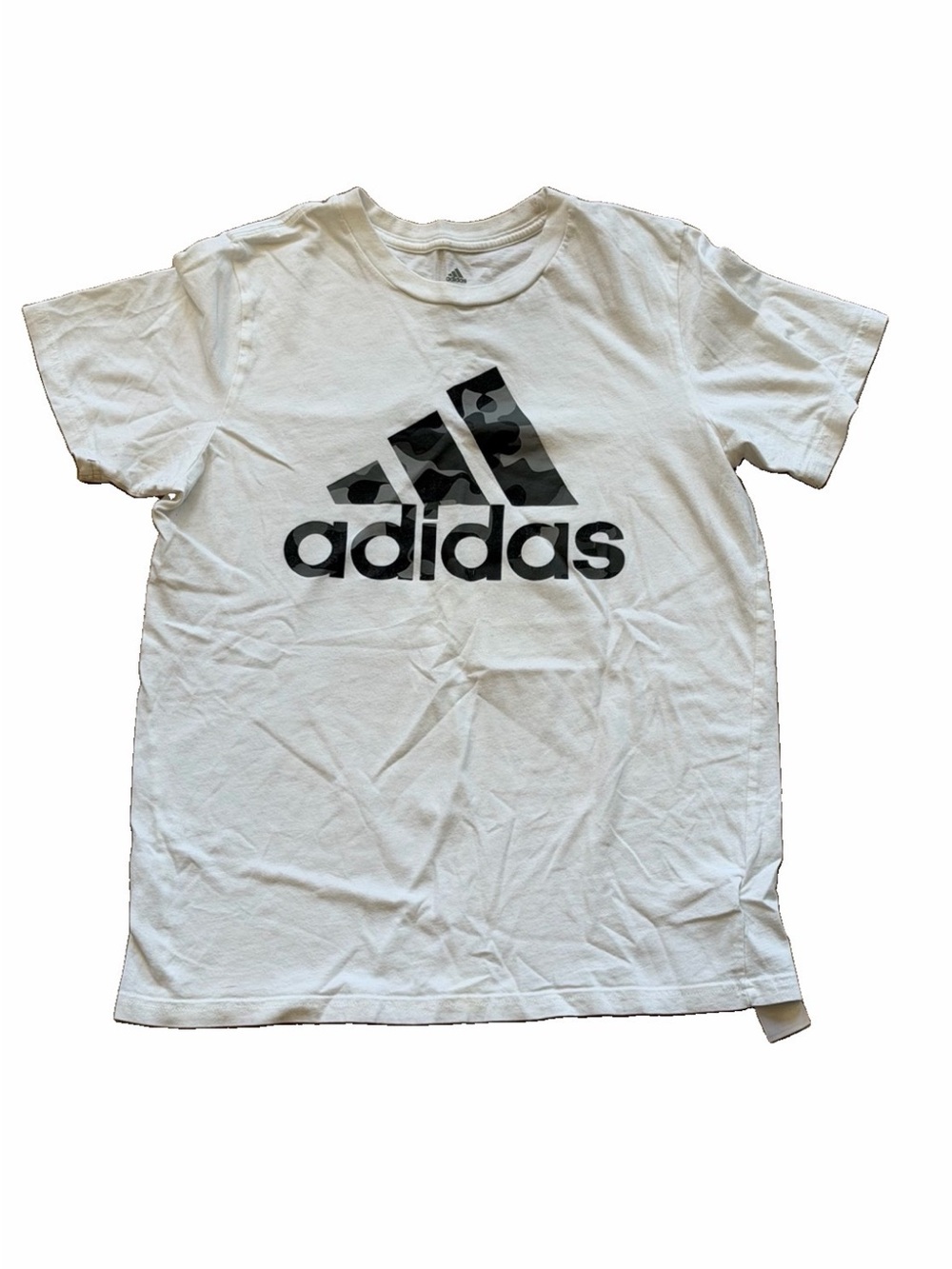 adidas White Tee with gray Camo Logo